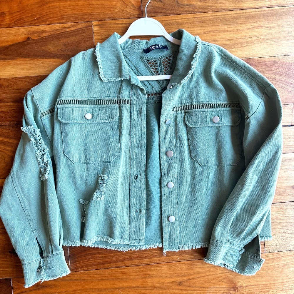 Blue B Seafoam Green Jacket with detailng and fringe